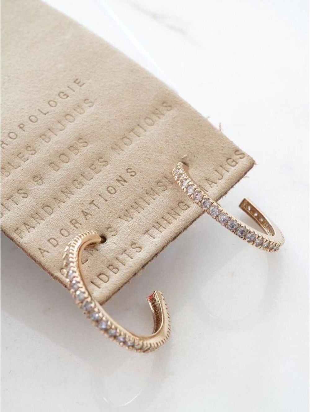 Anthropologie Dainty Crystal Hoop Earrings Gold